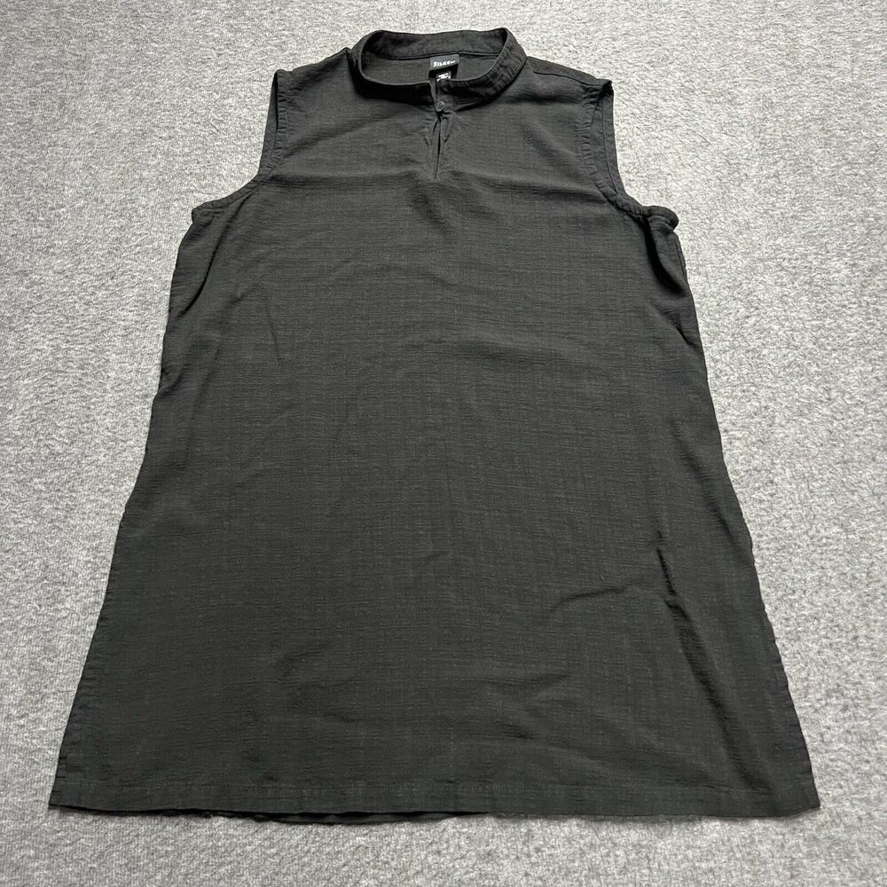 Eileen Fisher Linen Blend Midi Sleeveless Dress Size Large Black Band Collar